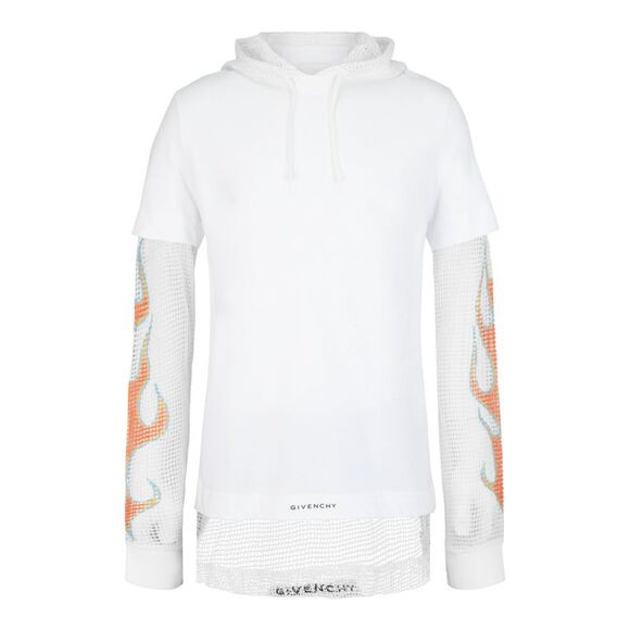 Givenchy Overlapped Hooded T-Shirt In Cotton and Mesh White Mens